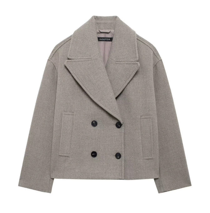 Dam 300+ Kort Double-Breasted Ull Blend Blazer med Wide Lapels