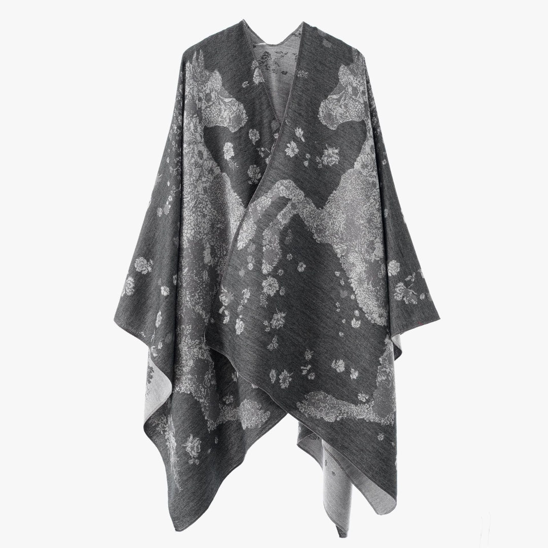 Dam oversized wrap poncho i kimono stil med fine jacquard tyg
