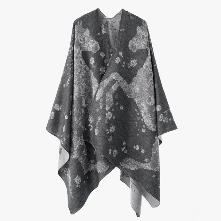 Dam oversized wrap poncho i kimono stil med fine jacquard tyg