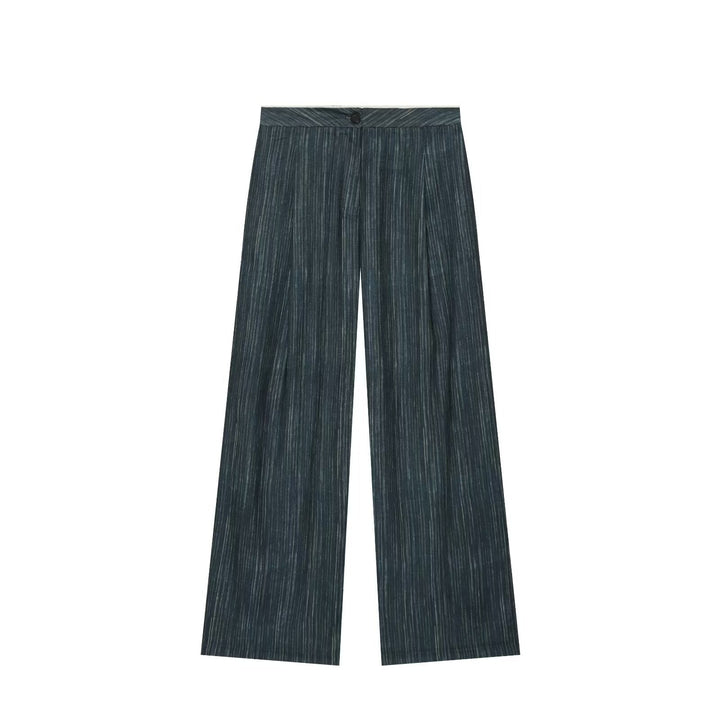Dam Loose Lång Blazer i Pinstripe Look med Stå Krage och Patch Fickor