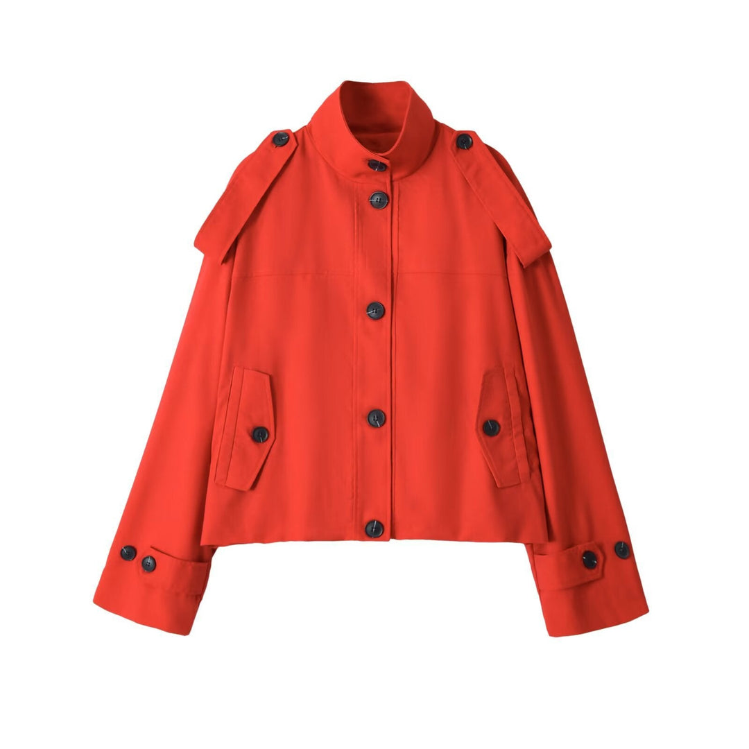 Dam Kort Trenchcoat med Stå Krage och Epaulettes