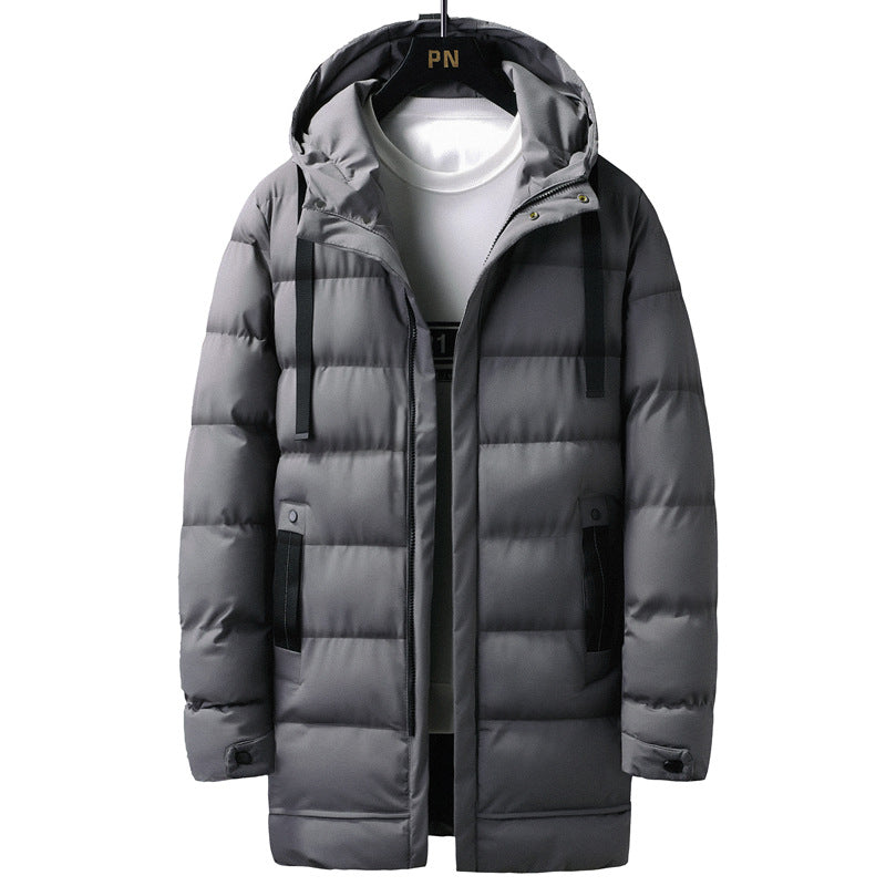 Herr Lång Quiltad Termisk Parkas med Huva, Dragkedja &amp; Funktion Fickor