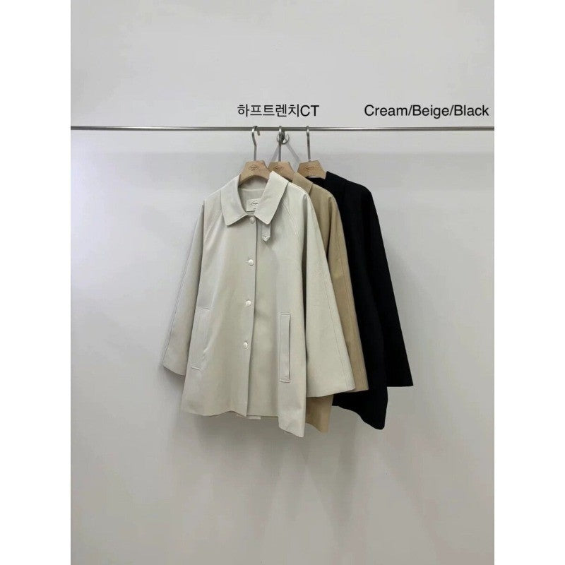 Dam kort oversize trenchcoat gjord bomull Blend med skjortkrage