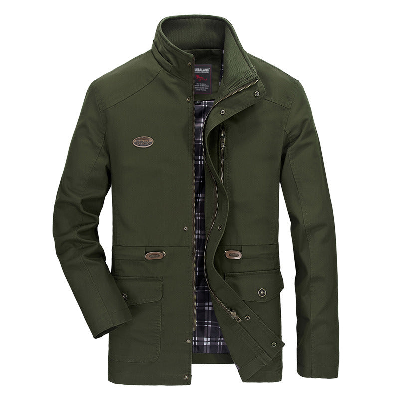 Herr Mid-Length Parka med Huva, Checkered Foder och Midja Dragsko