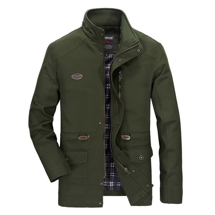 Herr Mid-Length Parka med Huva, Checkered Foder och Midja Dragsko