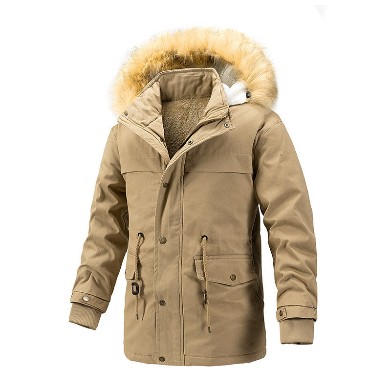 Herr Vinter Skydd Parkas med Värmande Teddyfoder, Avtagbar Imitation Päls Huva, och Förstärkt Funktion Fickor