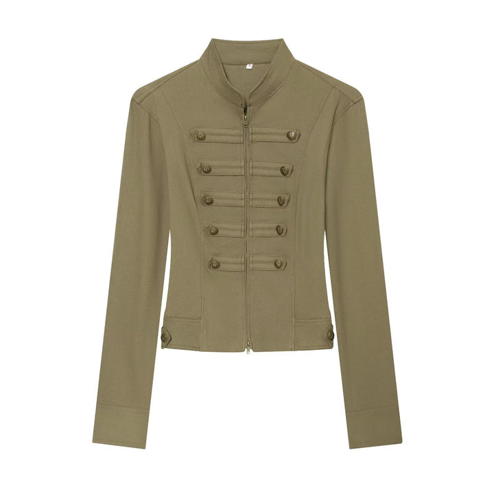 Dam skräddad Military-Inspired kort jacka med Standing krage och dekorativ knappslås