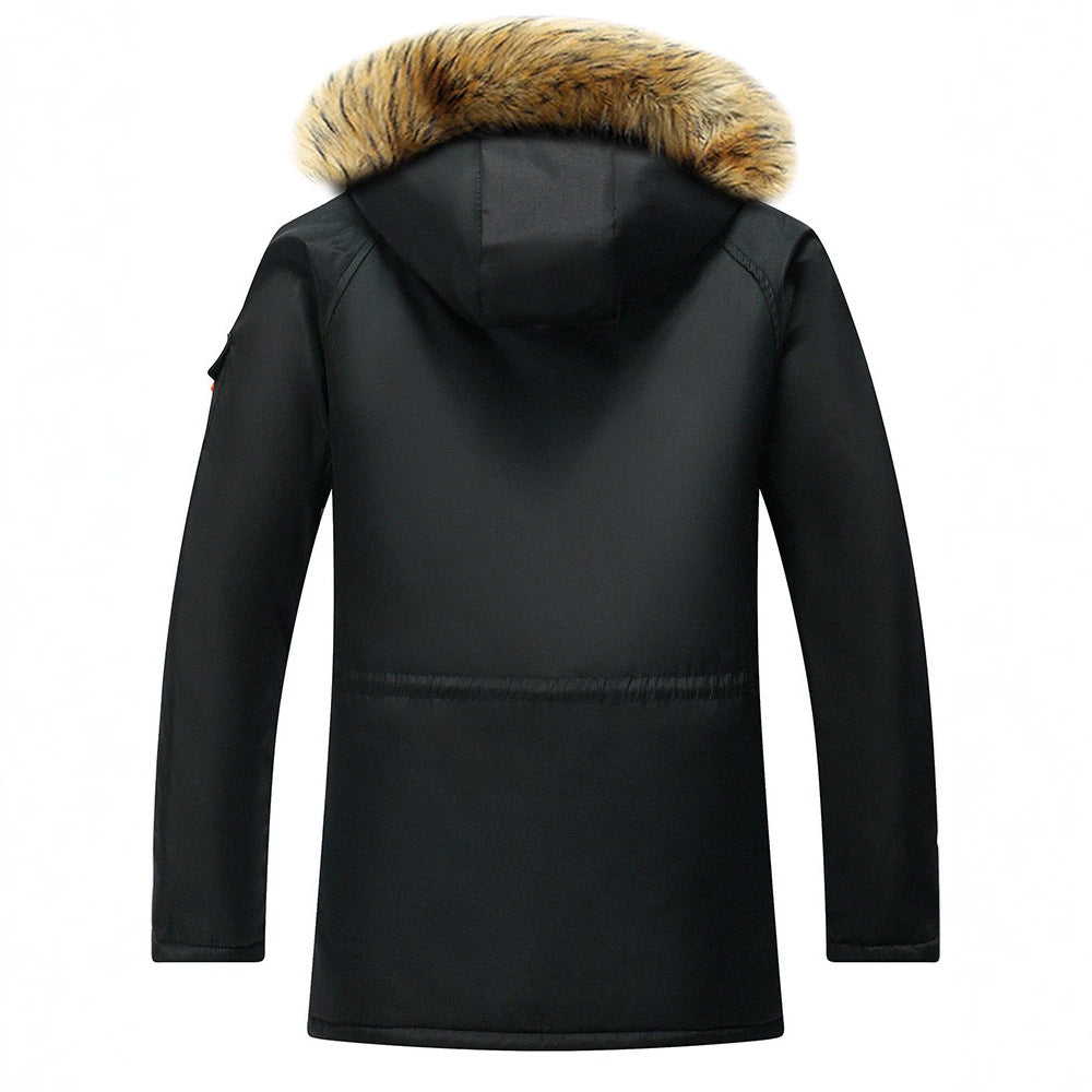 Herr Urban Vinter Parkas i Fält Stil med Avtagbar Imitation Päls Kant och Multifunktionell Fickor