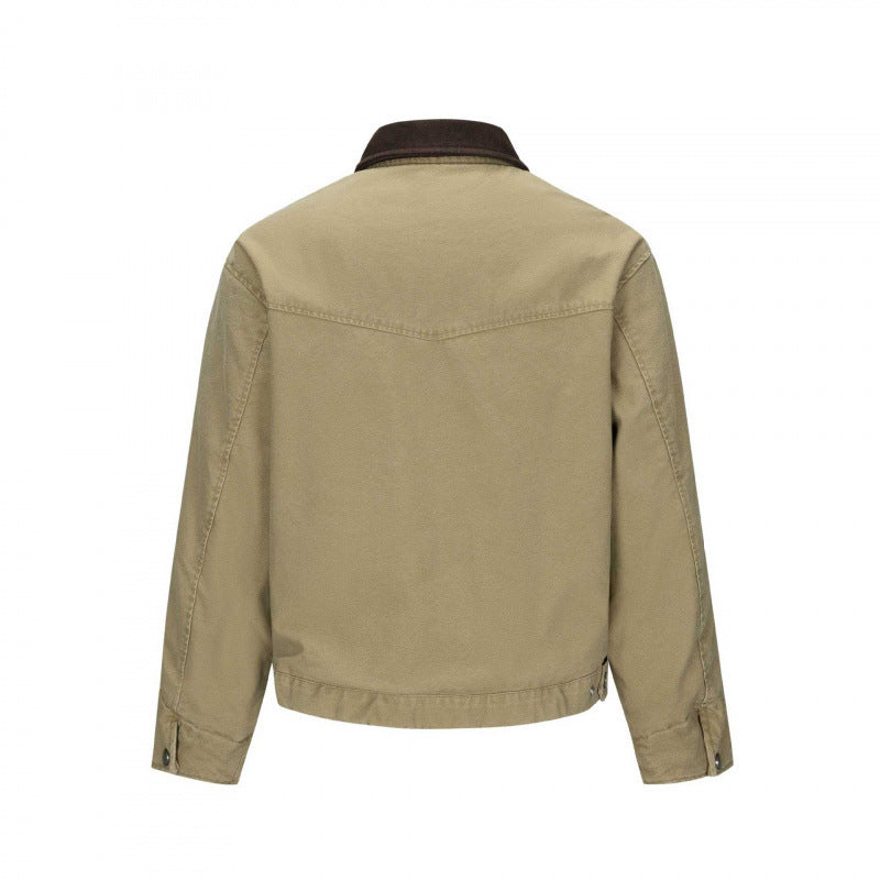 Herr Fleece-Lined Canvas Blouson Jacka med teddyfoder och skjortkrage