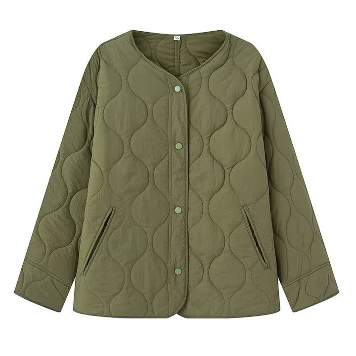 Dam Lightly kviltad oversize jacka med Round Neck, Snap knappslå och sidofickor