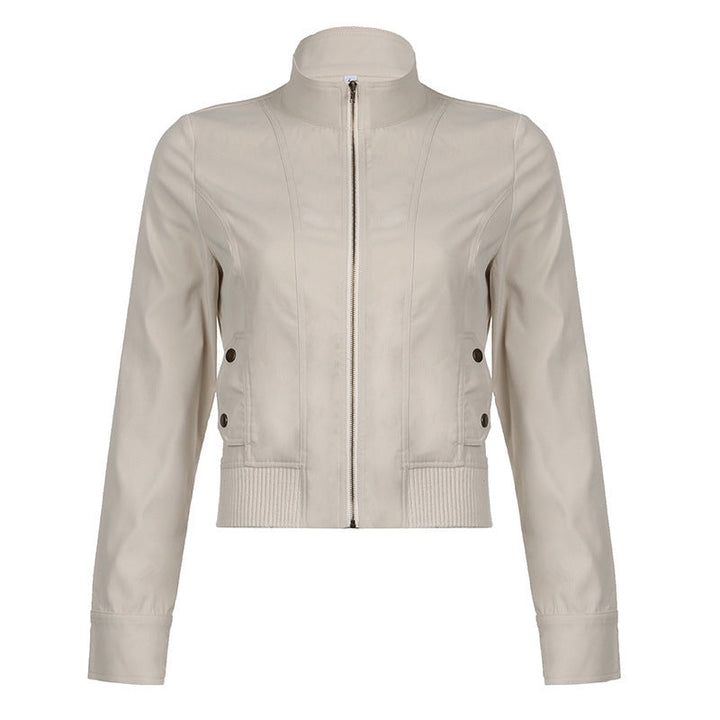Dam kort jacka i blouson stil med ståkrage och dragkedja