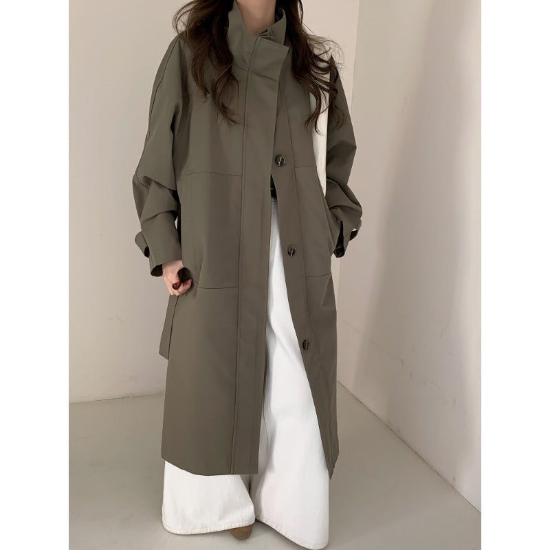 Dam lätt oversize trenchcoat med Stand krage och stor fickor