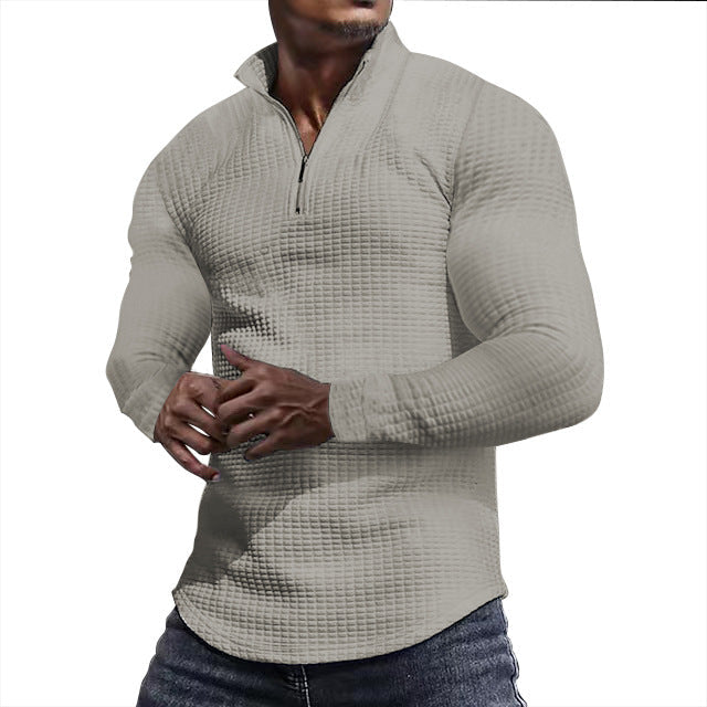 Herr Skräddarsydd Thermo Halv Dragkedja Pullover med Waffle Texture och Ståkrage