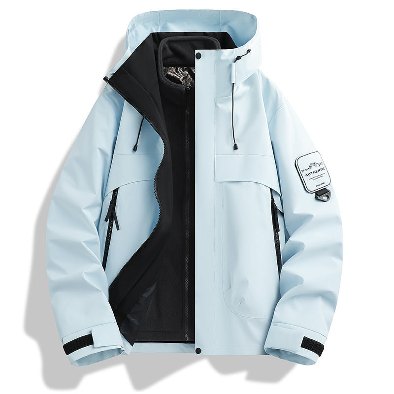 Herr modular vattentät utomhusjacka med avtagbar fleece inner jacka och justerbar huva