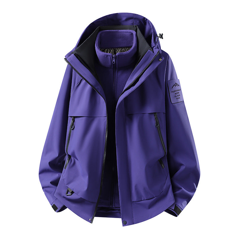 Herr modular vattentät utomhusjacka med avtagbar fleece inner jacka, huva, och fickor med dragkedja