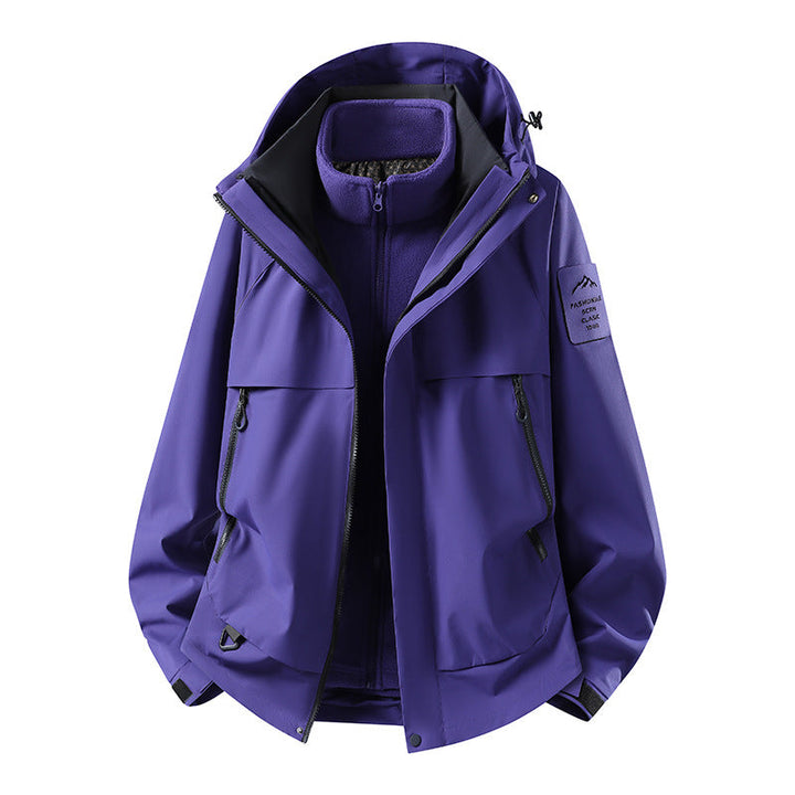 Herr modular vattentät utomhusjacka med avtagbar fleece inner jacka, huva, och fickor med dragkedja