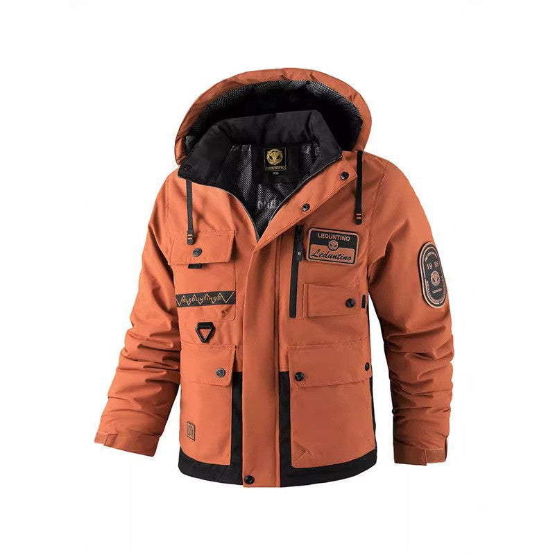 Herr Multifunctional Fältjacka med Huva och Multi Fickor, Weatherproof Softshell Utilityjacka
