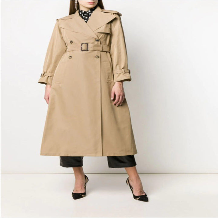 Dam Mid-length trenchcoat in A-line skärning med midjebälte och Epaulettes