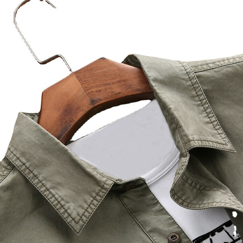 Herr Longline Canvas Överskjorta i Utility Stil med Bröst Lock Fickor