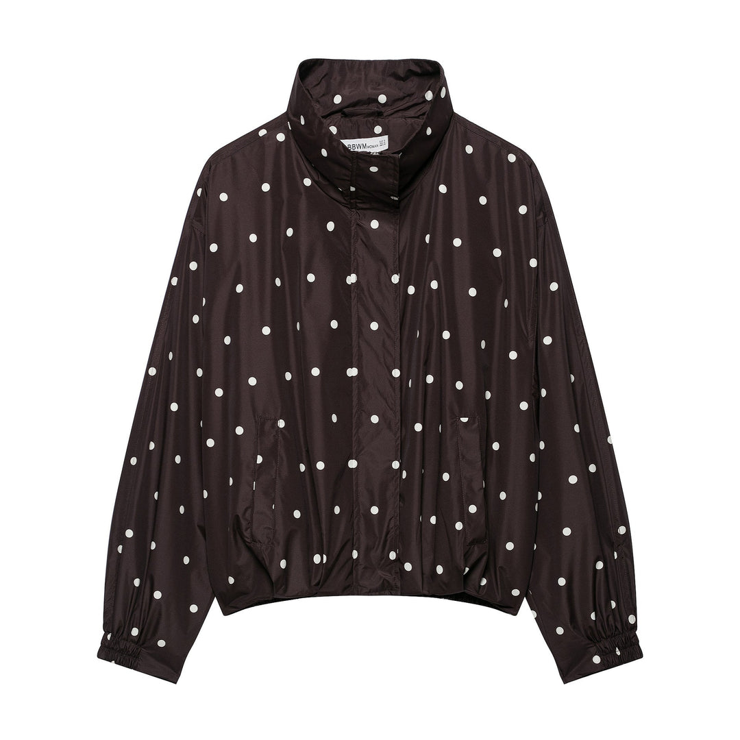 Dam Lätt Vadderad Windbreaker med Stå Krage och Prickig Prick Tryck