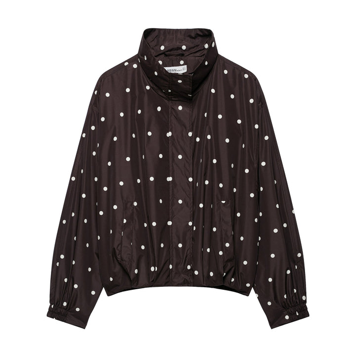 Dam Lätt Vadderad Windbreaker med Stå Krage och Prickig Prick Tryck