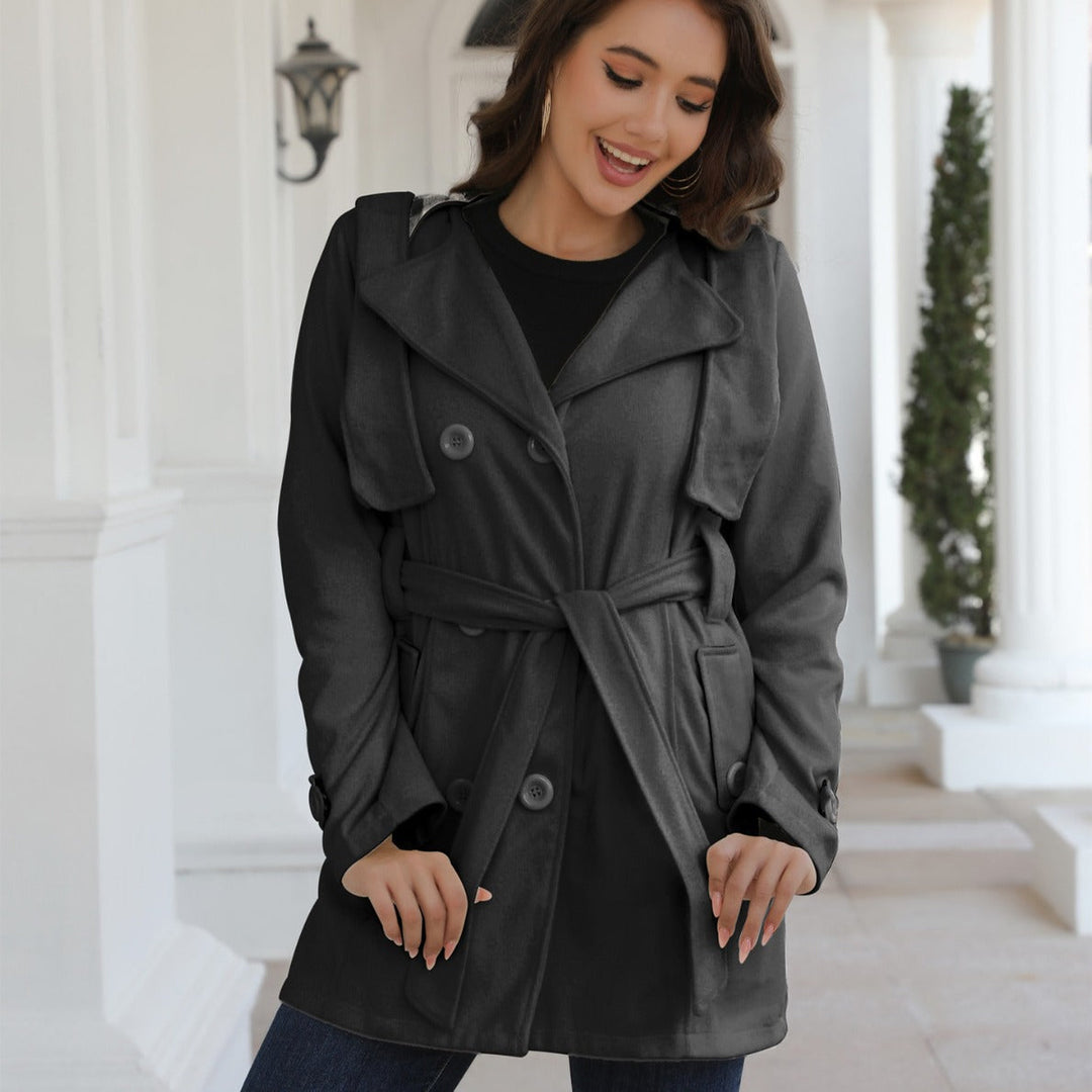 Dam Double-breasted trenchcoat med huva, midjebälte &amp; bred Lapel