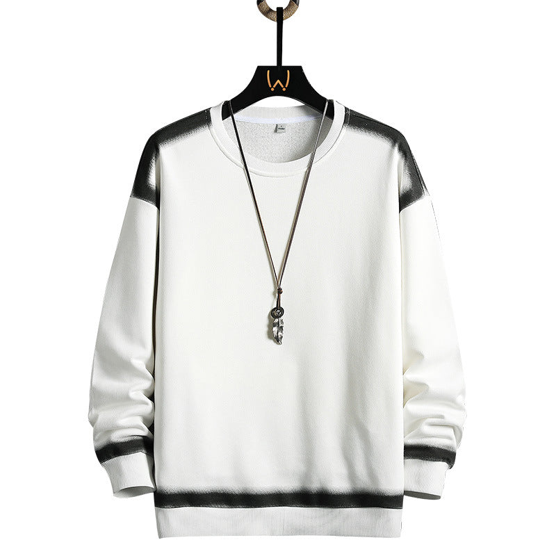 Herr Oversized College-Tröja med Crew Neck, Contrasted Spray Effect och Ribbad Fåll