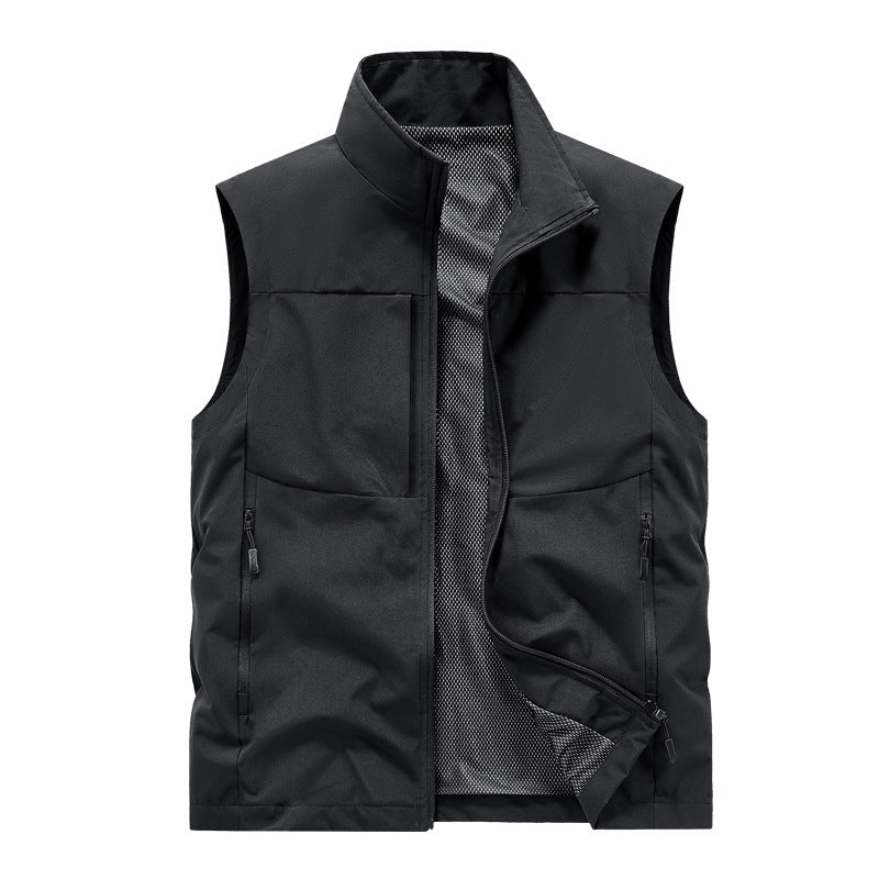 Herr Lätt Vindtät Softshell Quiltad Väst med Mesh Foder, Ståkrage &amp; Dragkedja Fickor