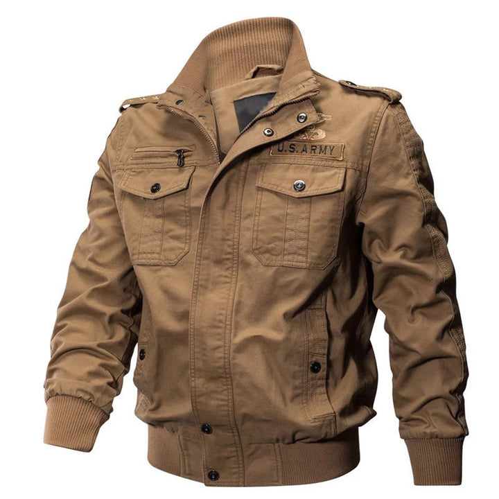 Herr Canvas Fältjacka i Militär Utility Stil med Axel Epaulettes och Ribbad Fåll