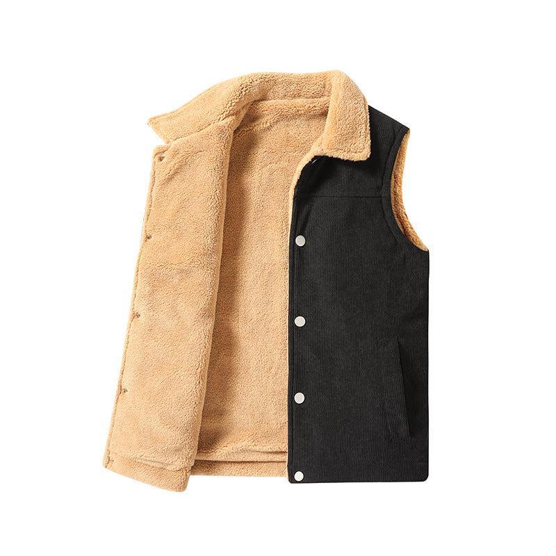 Herr Sleeveless Manchester Utility Väst med Teddyfoder och Snap Knapp Fram
