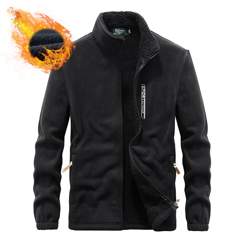 Herr Thermo Fleece Jacka med Double-Layered Sherpa Inre Foder och Standing Krage