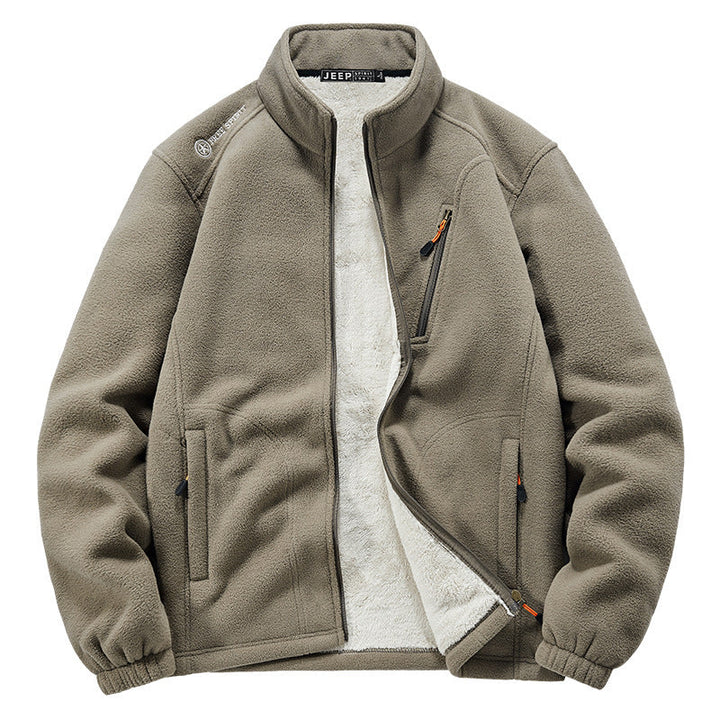 Herr Termisk Fleece Jacka med Sherpa Foder, Stående Krage och Zippered Fickor