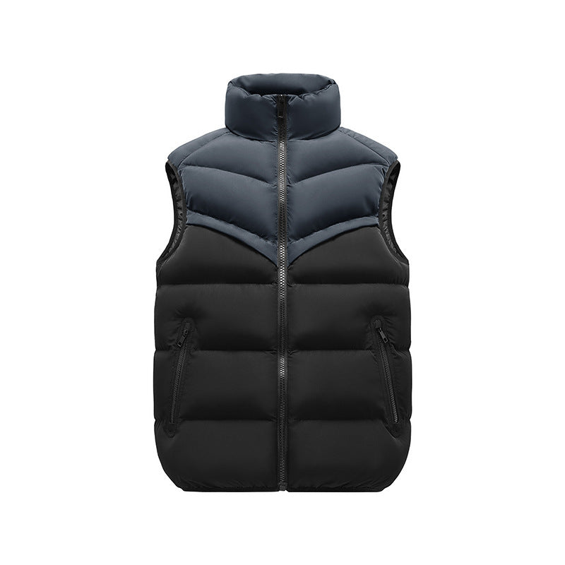 Herr Termisk Quiltad Väst med Hög Ståkrage, Färg Block Design &amp; Dragkedja Fickor