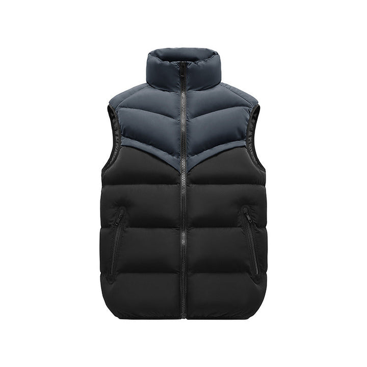 Herr Termisk Quiltad Väst med Hög Ståkrage, Färg Block Design &amp; Dragkedja Fickor