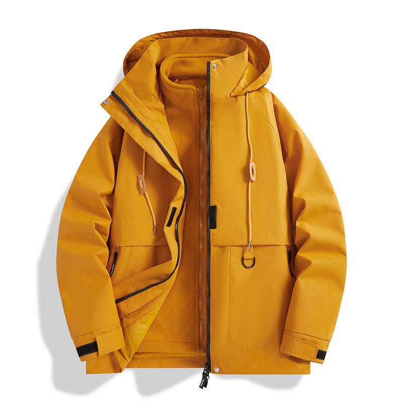 Herr Multi-Layer Softshell Utilityjacka med Integrated Fleece Inre Jacka, Dragsko Huva och Multi-Functional Fickor