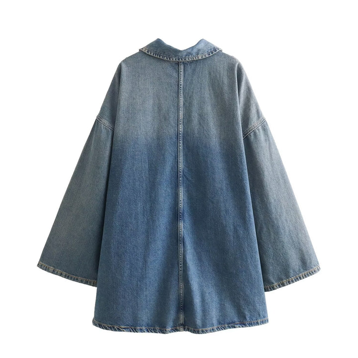 Dam oversized denim tunic med half dragkedja, bred skärning och breast pocket