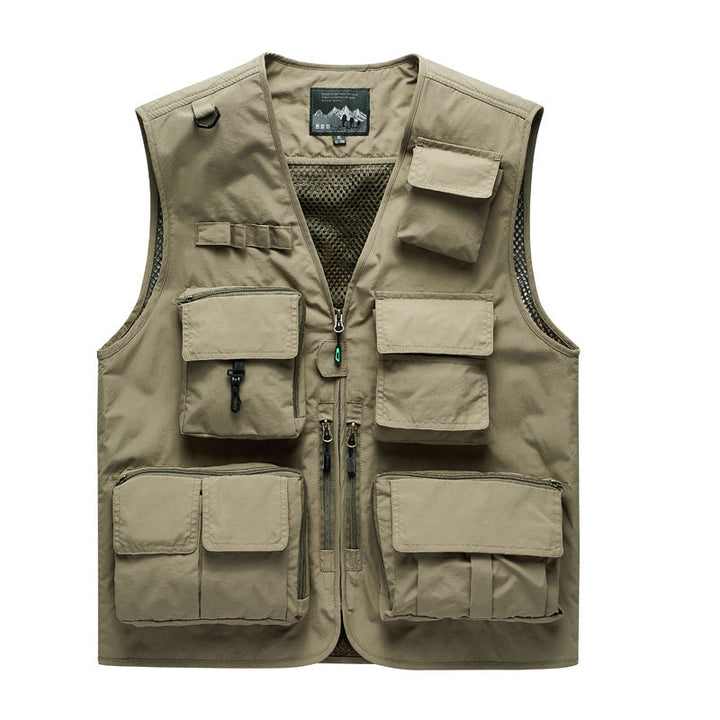 Herr Multifunctional Utomhus Utility Väst med Mesh Bak, Flera Fram Fickor och Genomgående Dragkedja