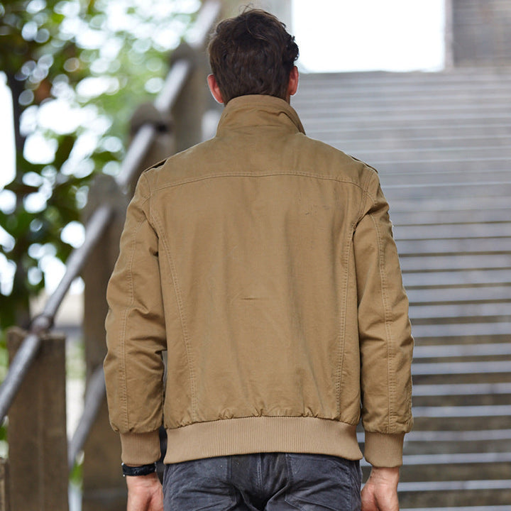 Herr Lätt Canvas Fält Blouson i Pilot Stil med Axel Patches och Multifunction Fickor