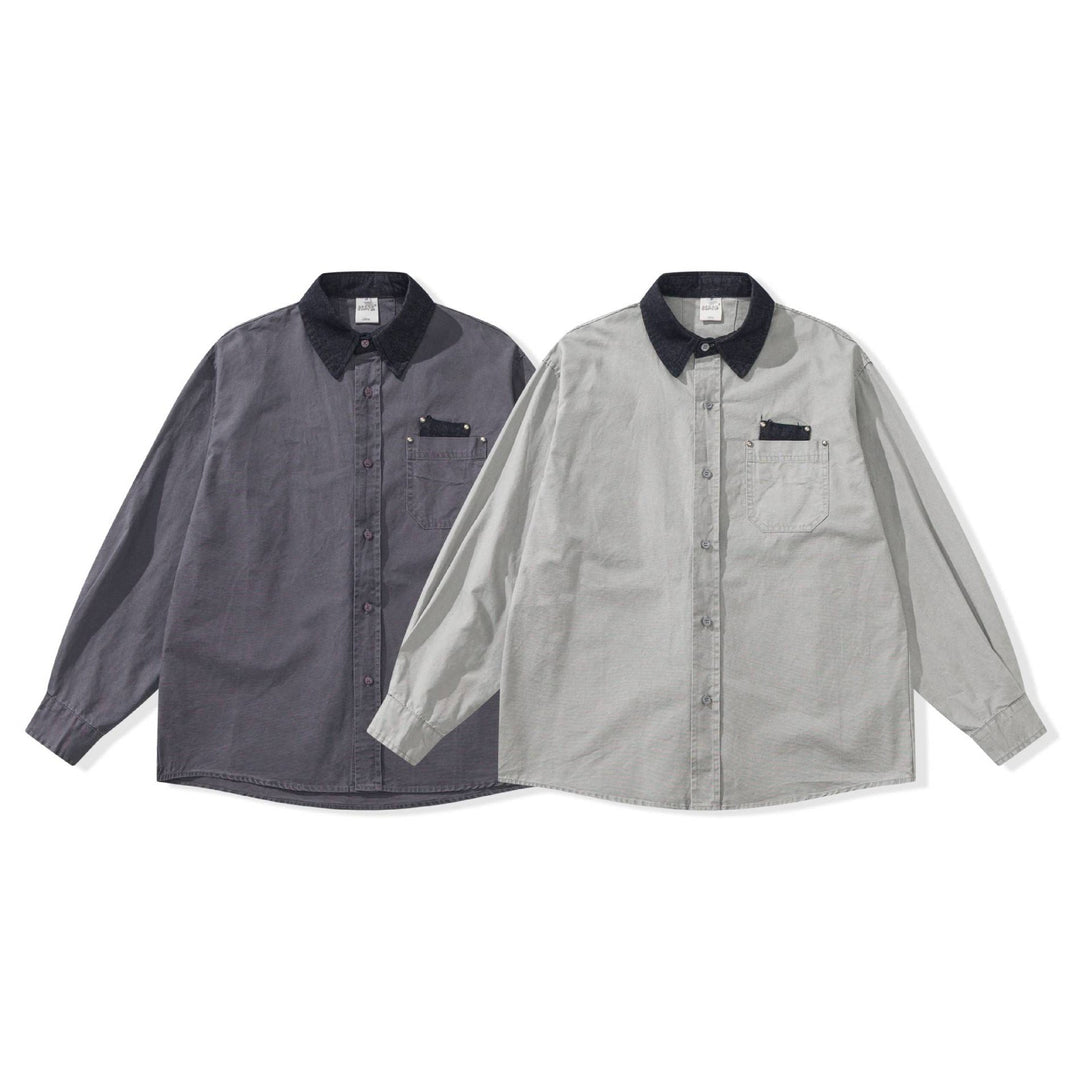Herr oversize skjortjacka med Contrasting Cord Krage och Dekorativ bröstficka