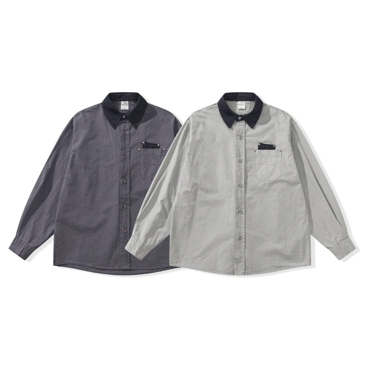 Herr oversize skjortjacka med Contrasting Cord Krage och Dekorativ bröstficka