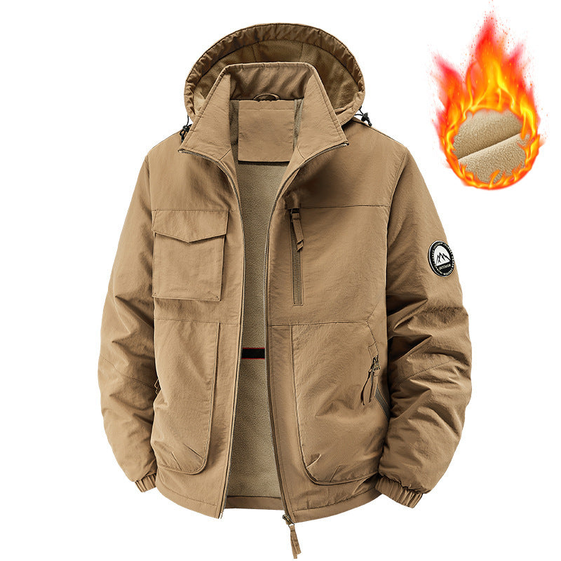 Herr Insulated Utomhus Jacka med Fleecefoder och Multifunctional Utility Fickor