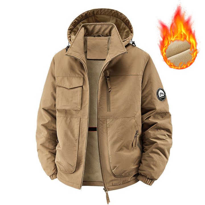 Herr Insulated Utomhus Jacka med Fleecefoder och Multifunctional Utility Fickor