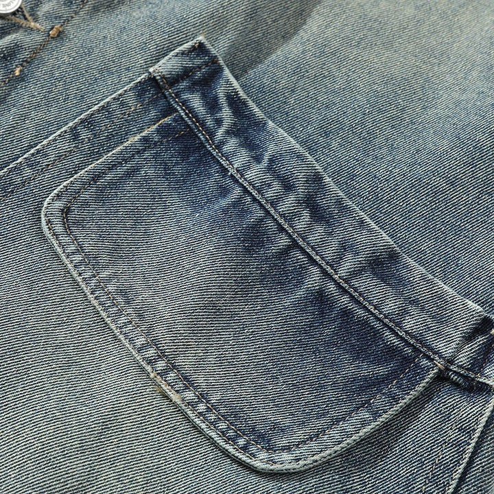 Herr Casual Denim Väst med Integrerad Sweatshirt Ärmar och Stora Lockfickor