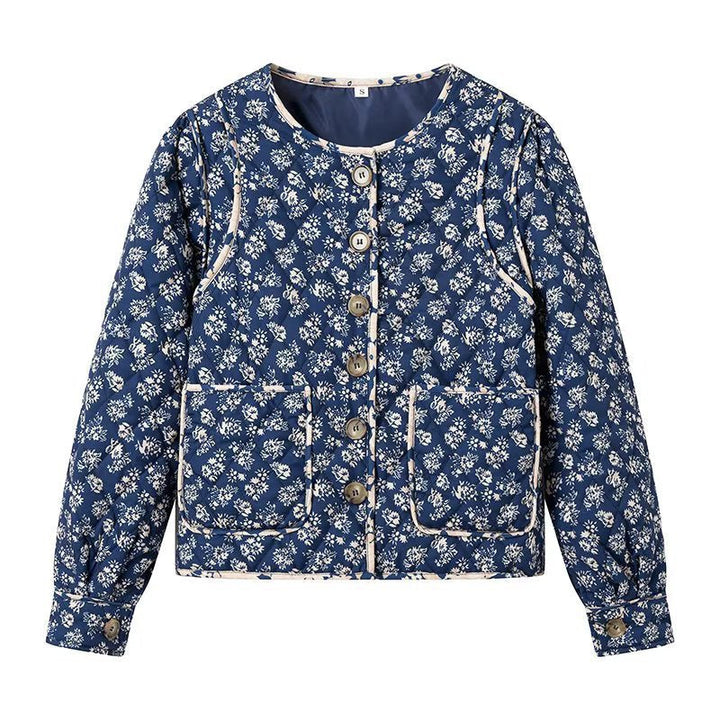 Dam kviltad jacka med blommig all-over mönster, round neckline och utanpåfickor