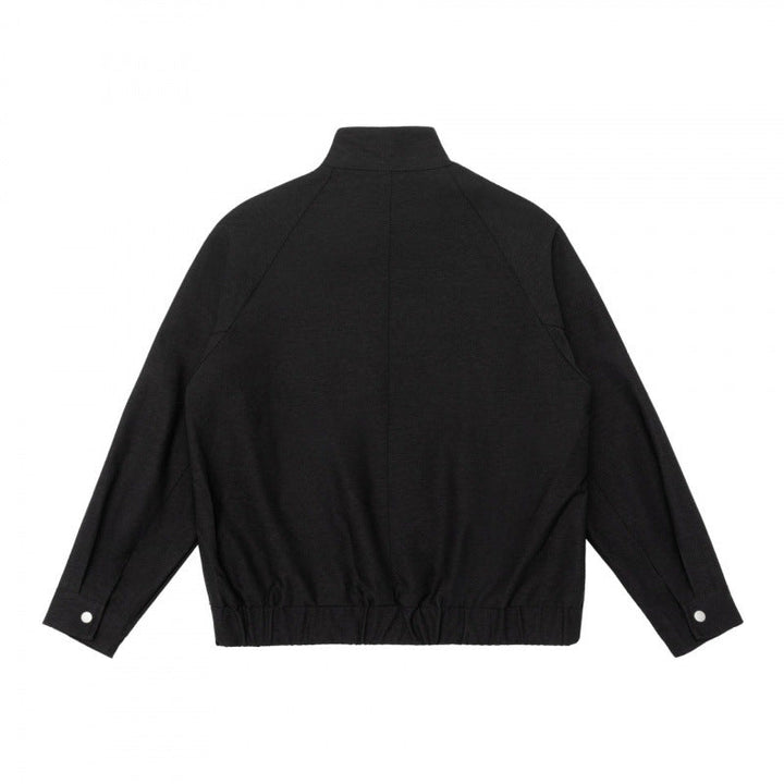 Herr boxig Dragkedja Blouson tillverkad av mottled stickad tyg med randig krage foder och elastisk fåll