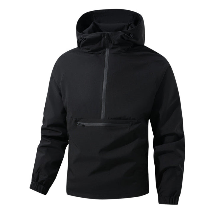 Herr Softshell Anorak med Huva, Half Dragkedja, och Vattentät Fram Ficka