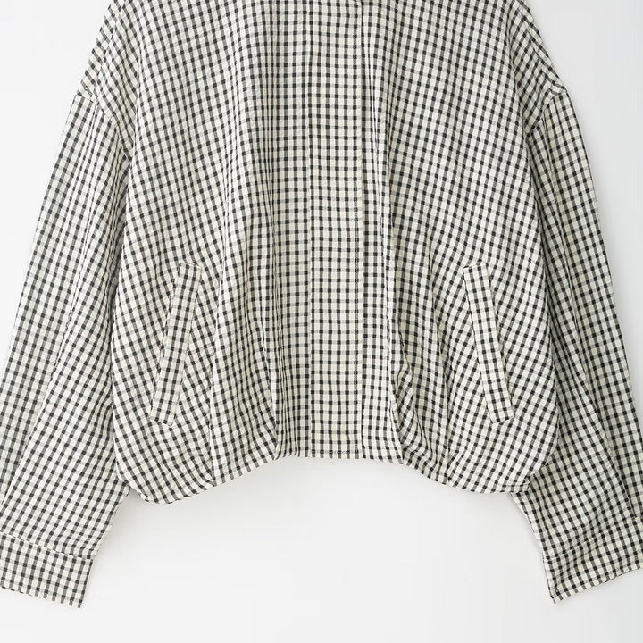 Dam Checked kort Boxy Blouson med Stand krage och sidofickor