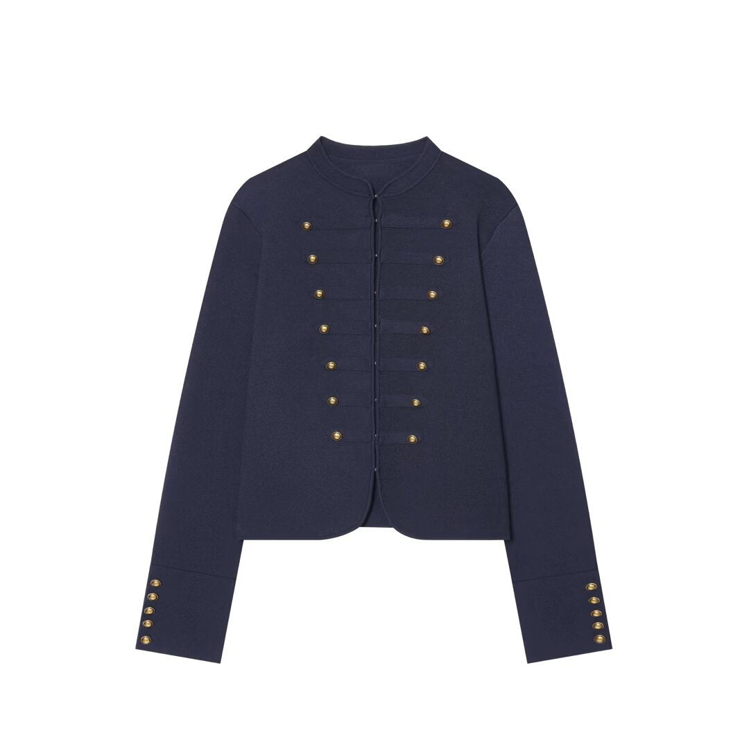 Dam Kort Textured Shacket Jacka med Stå Krage, Dekorativ Row Knappar och Extended Muddar