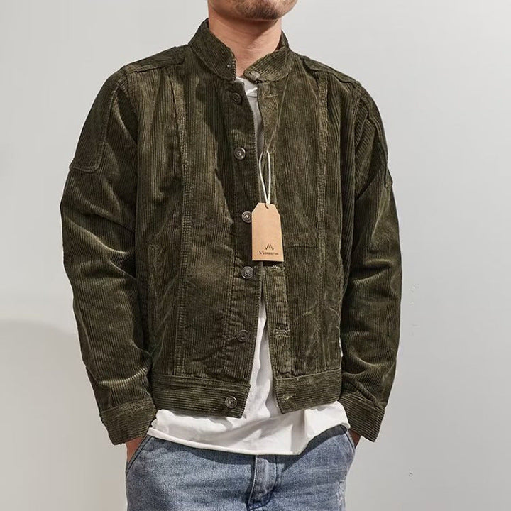 Herr Short-Cut Manchester Jacka i Worker Stil med Ståkrage och Tryckknappslå