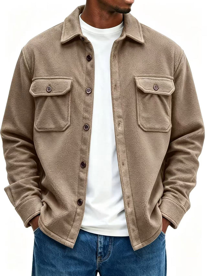 Herr fleece overshirt med bröstfickor och skjortkrage